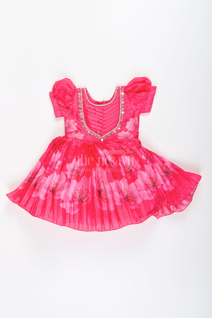 The Nesavu Silk Frock Baby girl festive frock with mirror work for birthdays and ethnic events Nesavu Nesavu baby girl festive frock mirror embroidery floral print  perfect birthdays