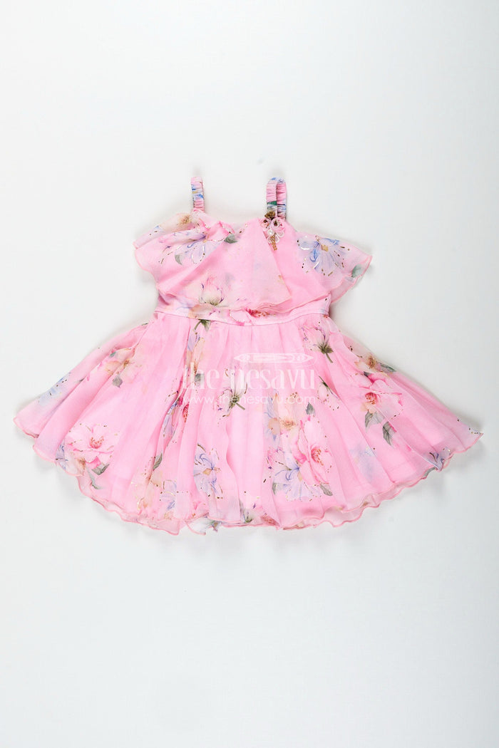 The Nesavu Baby girl floral frock for parties and family functions Nesavu 14 (6M) / Pink BFJ864A-14 Nesavu baby girl floral georgette frock  elegant outfit birthdays special occasions