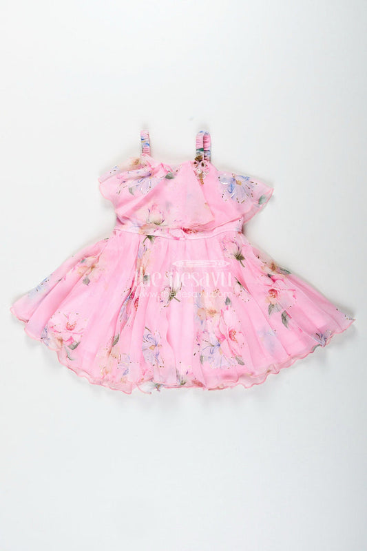 The Nesavu Baby girl floral frock for parties and family functions Nesavu 14 (6M) / Pink BFJ864A-14 Nesavu baby girl floral georgette frock  elegant outfit birthdays special occasions