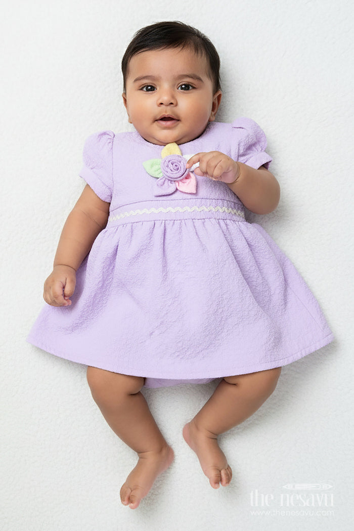 The Nesavu Baby Cotton Frocks Baby Girl Frock for Birthday Parties and Everyday Play Nesavu 14 (6M) / Purple GFC1904C-14 Nesavu baby girl frock floral embellishments birthdays everyday comfort
