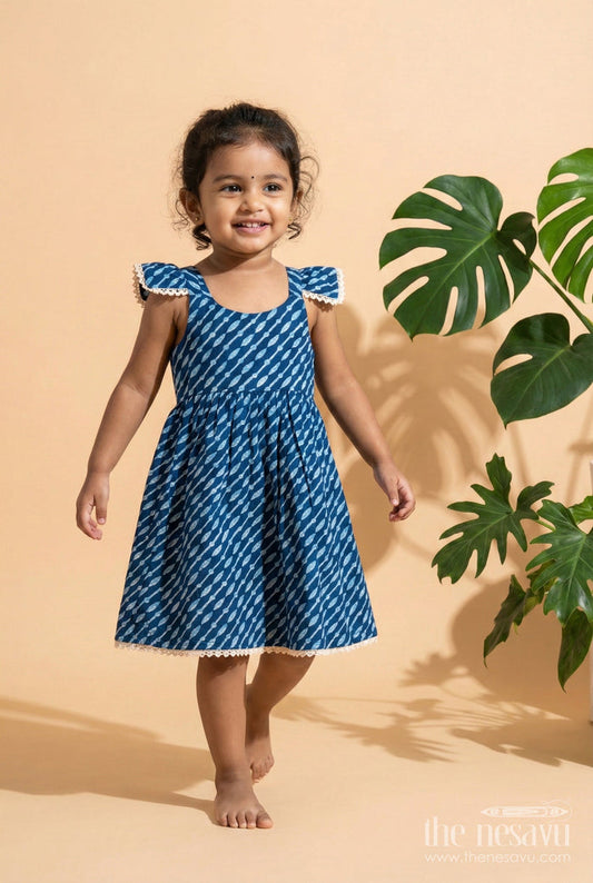 The Nesavu Girls Cotton Frock Baby Girl Frock for Daily Wear and Summer Playtime Nesavu 16 (1Y) / Blue GFC1969A-16 Nesavu baby girl cotton frock traditional block print  comfy outfit summer play outings