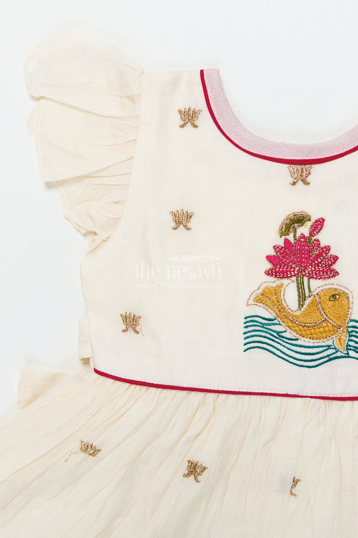 The Nesavu Girls Chanderi Frock Baby Girl Frock for Naming Ceremony and Festive Functions Nesavu Nesavu baby girl chanderi frock thread embroidery naming ceremonies festive wear