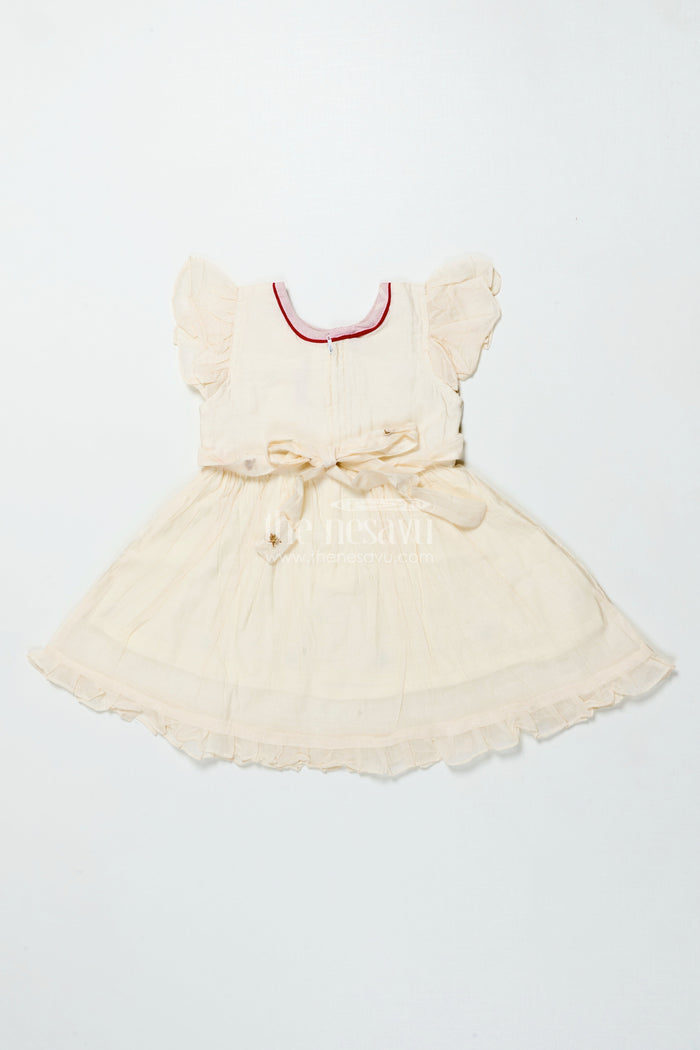 The Nesavu Girls Chanderi Frock Baby Girl Frock for Naming Ceremony and Festive Functions Nesavu Nesavu baby girl chanderi frock thread embroidery naming ceremonies festive wear