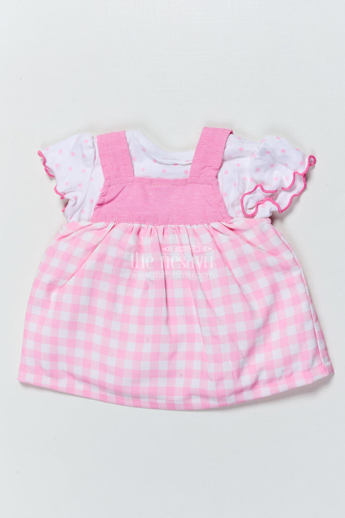 The Nesavu Baby Frocks Baby Girl Frock with Bunny and Strawberry Appliqué for Adorable Everyday Style Nesavu Nesavu baby girl frock bunny appliqu gingham print  perfect daily wear playdates