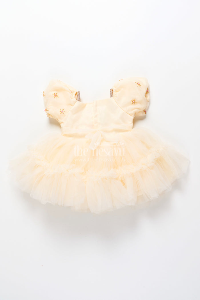 The Nesavu Girls Fancy Party Frock Baby Girl Frock with Embroidered Satin Bodice for Birthdays and Milestone Photos Nesavu Nesavu baby girl embroidered satin party frock net flare  ideal birthdays celebrations