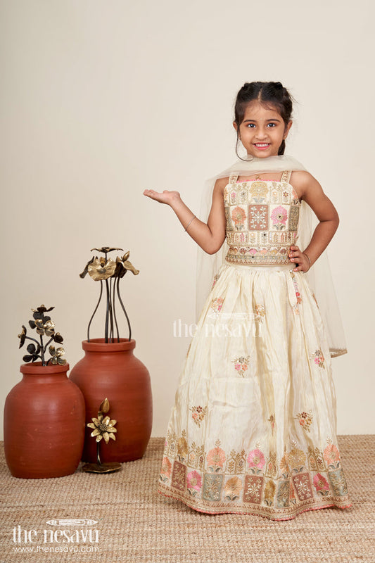 The Nesavu Girls Lehenga Choli Baby Girl Lehenga Choli for Naming Ceremony and Traditional Functions Nesavu 16 (1Y) / Half white GL812A-16 Nesavu baby girl lehenga choli viscose silk embroidery naming ceremonies traditional events