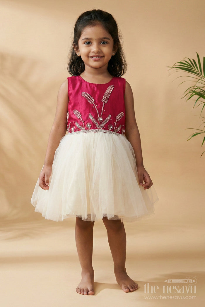 The Nesavu Girls Fancy Party Frock Baby Girl Net Frock with Satin Embroidery for Birthdays and Evening Parties Nesavu Nesavu baby girl party frock satin embroidery net flare birthdays special occasions