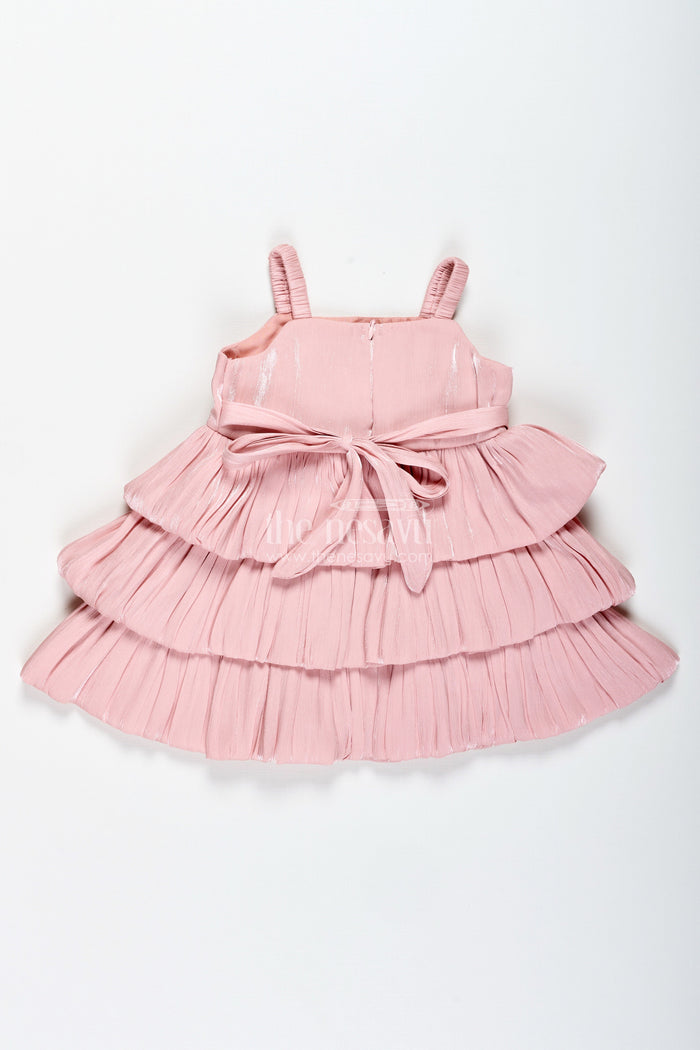 The Nesavu Baby Frocks Baby Girl Organza Frock with Ruffles & Floral Waist Nesavu Nesavu Organza Baby Girl Frock Layered Ruffles Perfect Dress Birthdays Photoshoots