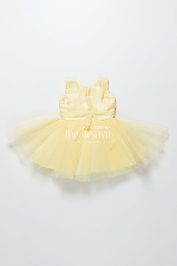 The Nesavu Girls Fancy Party Frock Baby Girl Party Frock with Beaded Yoke and Fluffy Net Skirt Nesavu Nesavu baby girl yellow party frock with bead-embellished satin bodice and net skirt