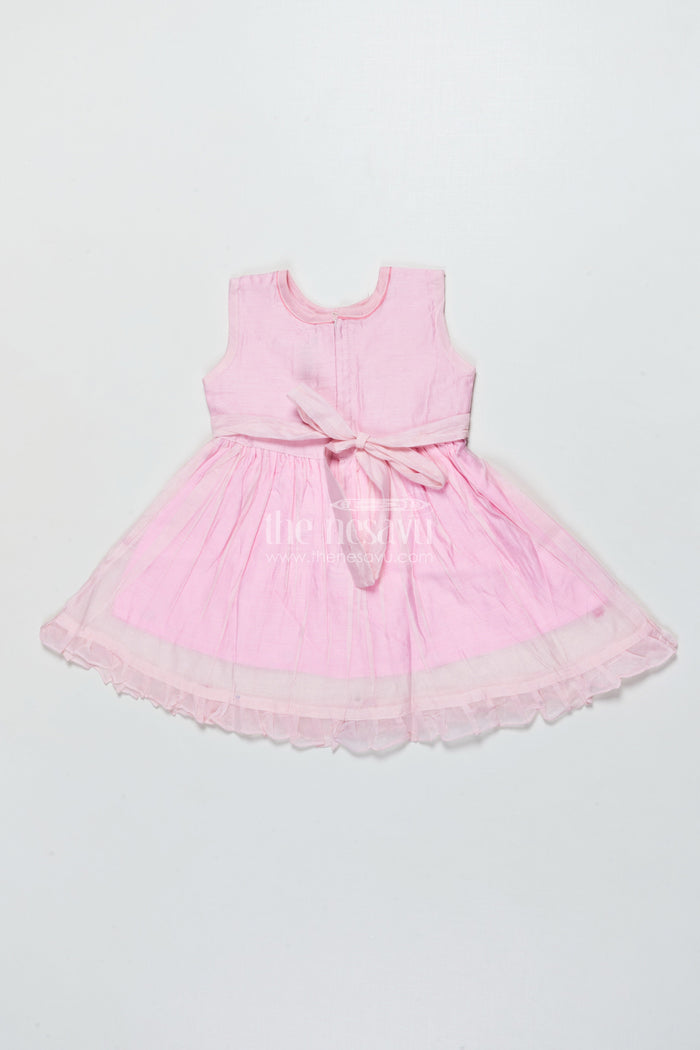 The Nesavu Girls Chanderi Frock Baby Girl Pink Frock In Chanderi Cotton for Birthdays and Photoshoots Nesavu Nesavu baby girl pink frock Chanderi cotton bow  perfect birthdays photoshoots