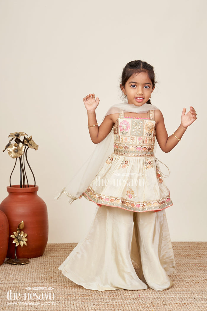 The Nesavu Girls Sharara / Plazo Set Baby Girl Plazo Set for Weddings and Traditional Occasions Nesavu Nesavu baby girl plazo set viscose silk embroidery  ideal weddings traditional ceremonies