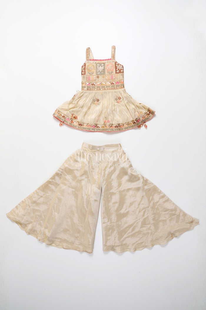 The Nesavu Girls Sharara / Plazo Set Baby Girl Plazo Set for Weddings and Traditional Occasions Nesavu Nesavu baby girl plazo set viscose silk embroidery  ideal weddings traditional ceremonies