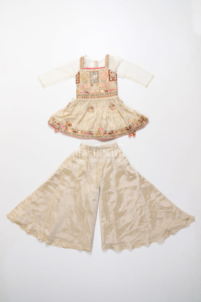 The Nesavu Girls Sharara / Plazo Set Baby Girl Plazo Set for Weddings and Traditional Occasions Nesavu Nesavu baby girl plazo set viscose silk embroidery  ideal weddings traditional ceremonies