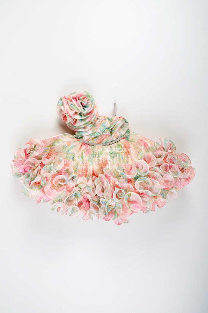The Nesavu Girls Fancy Party Frock Baby girl ruffle frock for birthday parties and photoshoots Nesavu Nesavu baby girl ruffle frock 3D florals digital print  perfect birthdays celebrations
