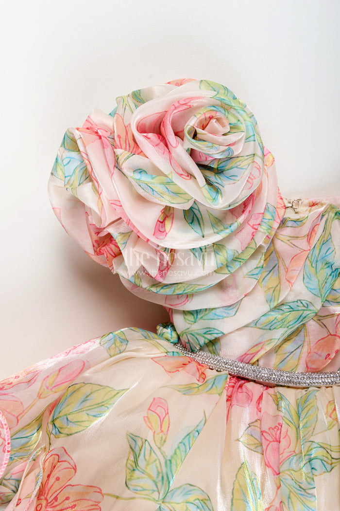 The Nesavu Girls Fancy Party Frock Baby girl ruffle frock for birthday parties and photoshoots Nesavu Nesavu baby girl ruffle frock 3D florals digital print  perfect birthdays celebrations