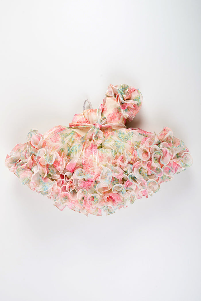 The Nesavu Girls Fancy Party Frock Baby girl ruffle frock for birthday parties and photoshoots Nesavu Nesavu baby girl ruffle frock 3D florals digital print  perfect birthdays celebrations