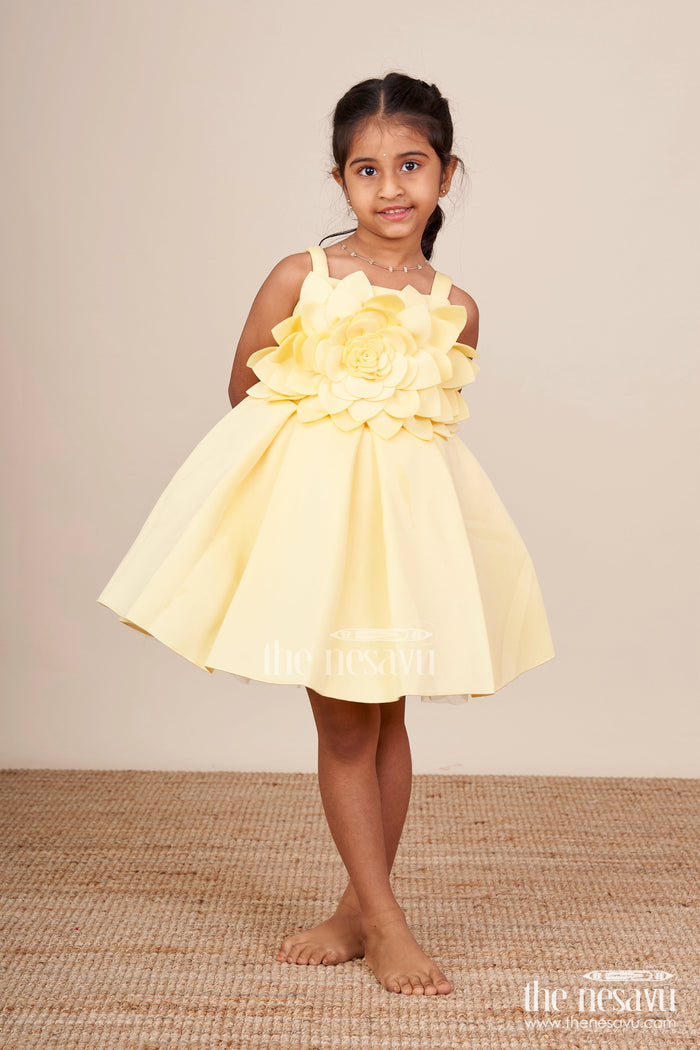 The Nesavu Girls Fancy Party Frock Baby Girl Scuba Frock for Birthday Parties and Playful Twirls Nesavu 16 (1Y) / Yellow PF252A-16 Nesavu baby girl scuba fabric frock  perfect birthdays parties everyday twirls