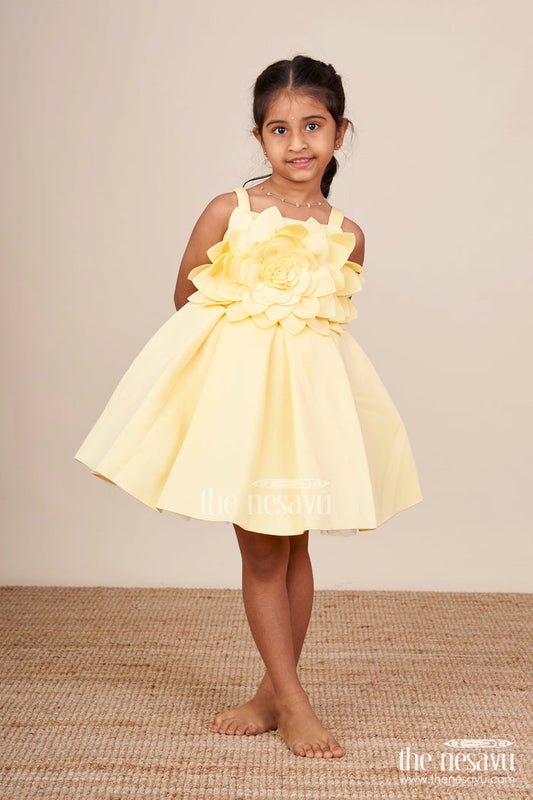 The Nesavu Girls Fancy Party Frock Baby Girl Scuba Frock for Birthday Parties and Playful Twirls Nesavu 16 (1Y) / Yellow PF252A-16 Nesavu baby girl scuba fabric frock  perfect birthdays parties everyday twirls