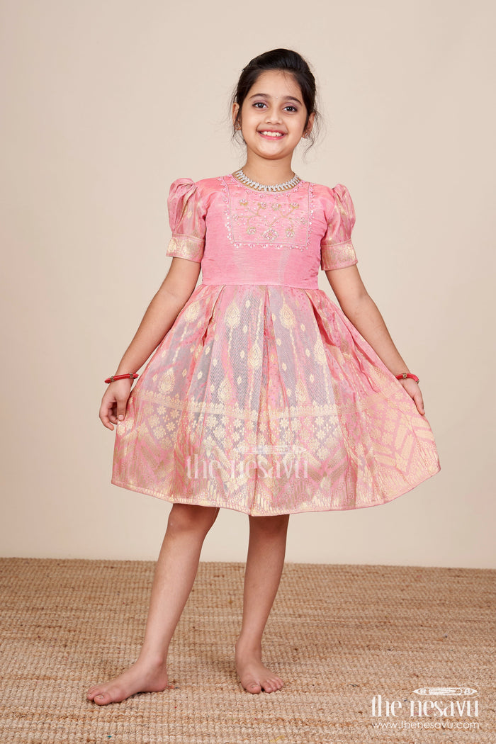 The Nesavu Silk Frock Baby Girl Silk Frock for Birthdays and Ethnic Celebrations Nesavu 16 (1Y) / Pink SF1041B-16 Nesavu baby girl silk frock zari border birthdays ethnic festive celebrations