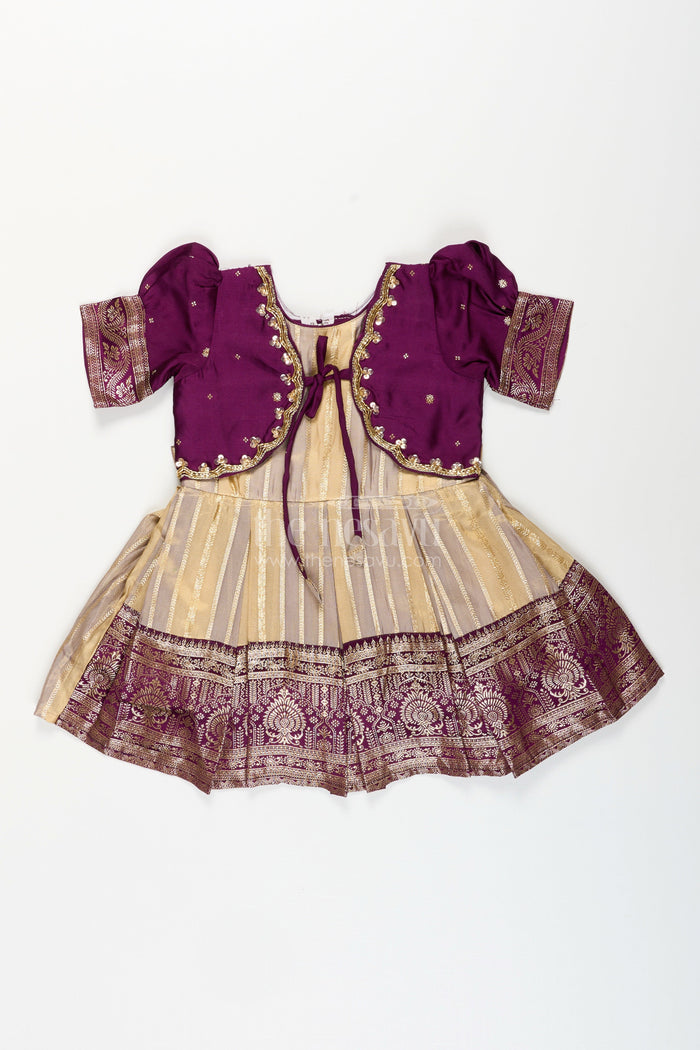 The Nesavu Silk Frock Baby girl silk frock for naming ceremony and festive functions Nesavu Nesavu baby girl silk frock in purple and gold for naming ceremonies and traditional functions