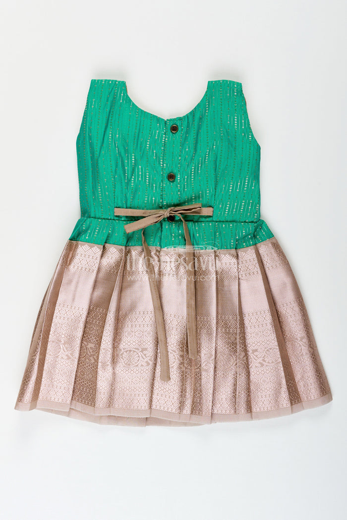 The Nesavu Girls Kanchi Silk Frock Baby girl silk frock for traditional functions and celebrations Nesavu Nesavu baby girl silk frock traditional functions festive celebrations Kanchivaram style