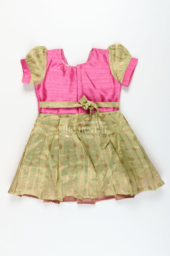 The Nesavu Silk Party Frock Baby Girl Silk Frock for Traditional Functions and Family Occasions Nesavu Nesavu baby girl silk frock traditional functions zari pleats ethnic bodice