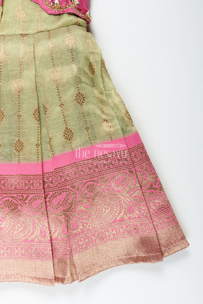 The Nesavu Silk Party Frock Baby Girl Silk Frock for Traditional Functions and Family Occasions Nesavu Nesavu baby girl silk frock traditional functions zari pleats ethnic bodice