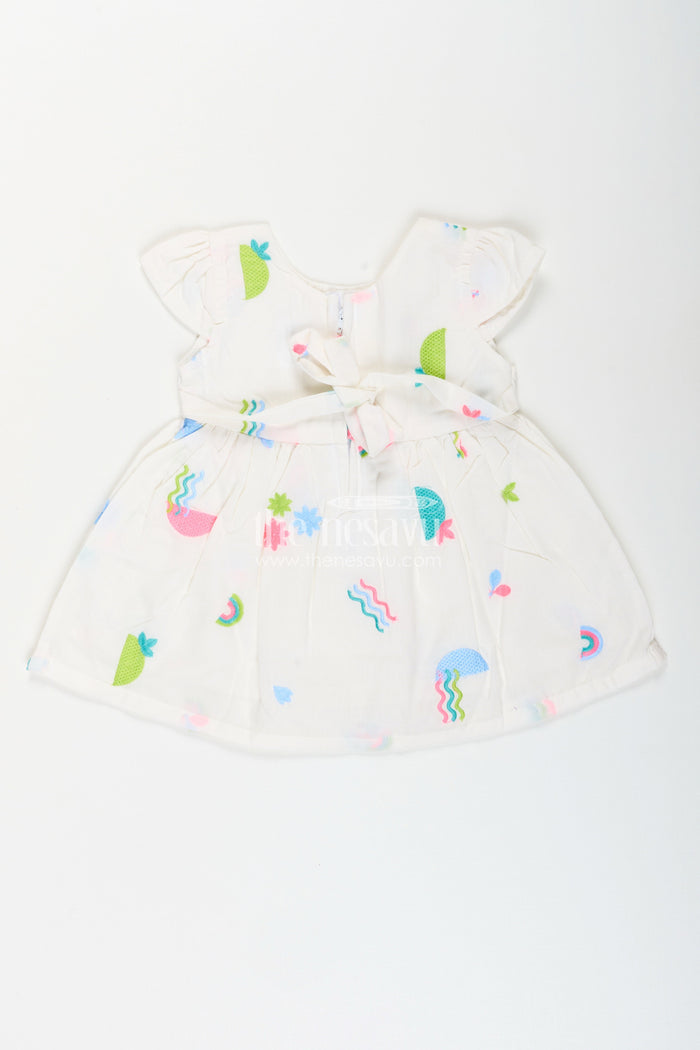 The Nesavu Baby Cotton Frocks Baby girl sleeveless frock with rainbow embroidery for casual photoshoots Nesavu Nesavu baby girl cotton frock with rainbow embroidery for photoshoots and summer days
