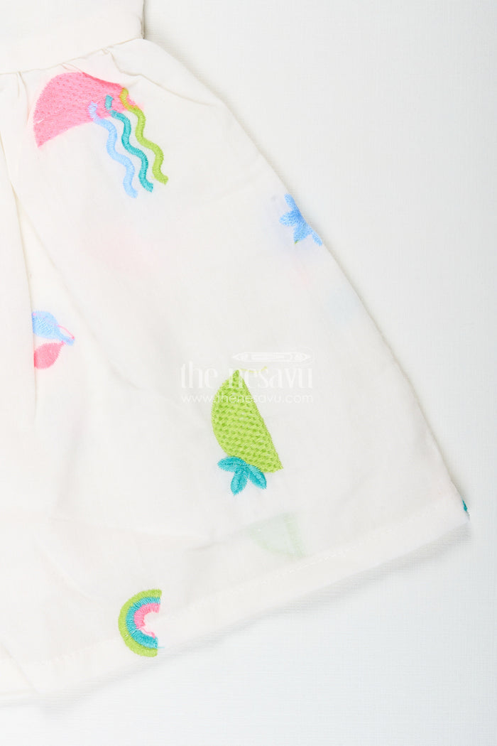 The Nesavu Baby Cotton Frocks Baby girl sleeveless frock with rainbow embroidery for casual photoshoots Nesavu Nesavu baby girl cotton frock with rainbow embroidery for photoshoots and summer days