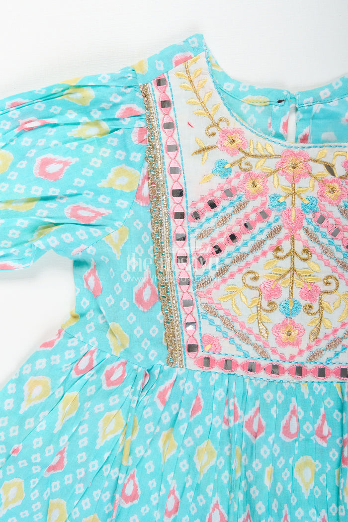 The Nesavu Girls Sharara / Plazo Set Baby girl turquoise sharara set for festive occasions and playdates Nesavu Nesavu baby girl cotton sharara set block print turquoise festive events