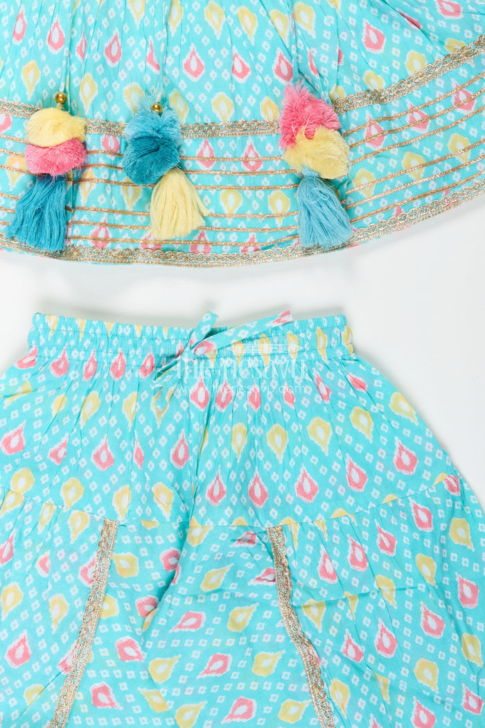 The Nesavu Girls Sharara / Plazo Set Baby girl turquoise sharara set for festive occasions and playdates Nesavu Nesavu baby girl cotton sharara set block print turquoise festive events