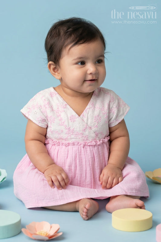 The Nesavu Baby Cotton Frocks Baby Girls Cinderella Frock with Embroidered Lace Bodice and Flowy Cotton Skirt for a Fairytale Look Nesavu 10 (NB) / Pink BFJ737B-10 Baby Girls Cinderella Frock Lace Bodice Cotton Flared Skirt a Princess Look | The Nesavu
