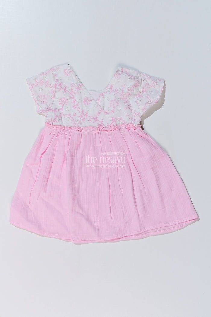 The Nesavu Baby Cotton Frocks Baby Girls Cinderella Frock with Embroidered Lace Bodice and Flowy Cotton Skirt for a Fairytale Look Nesavu 10 (NB) / Pink BFJ737B-10 Nesavu Baby Girls Cinderella Frock Lace Bodice Cotton Flared Skirt a Princess Look