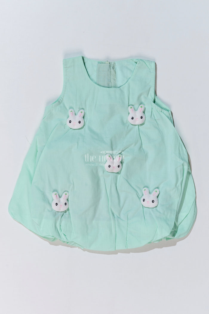 The Nesavu Baby Cotton Frocks Baby Girls Cotton Collection Frocks with Bunny Appliques and Soft Bubble Hem for Everyday Comfort Nesavu 14 (6M) / Green BFJ741C-14 Baby Girls Cotton Collection Frocks Bunny Appliques Soft Bubble Hem | The Nesavu