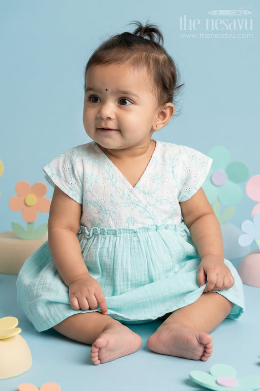 The Nesavu Baby Cotton Frocks Baby Girls Cut Frock with Embroidered Lace Bodice and Flowy Cotton Skirt for a Graceful Look Nesavu 10 (NB) / Green BFJ737A-10 Baby Girls Cut Frock Embroidered Lace Bodice Cotton Skirt a Chic Look | The Nesavu