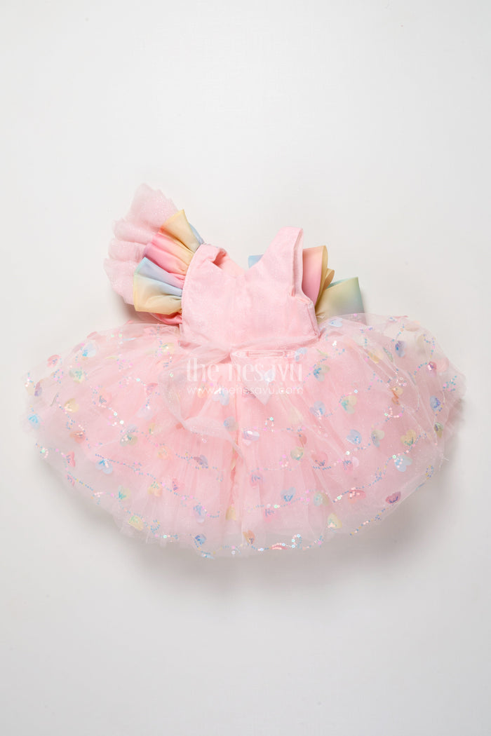 The Nesavu Girls Fancy Party Frock Baby Girls Fancy Frock with Sequins for Birthday Parties Nesavu Nesavu fancy frock baby girls sequins bow detail birthdays