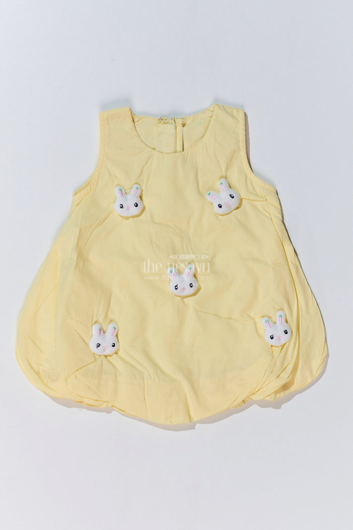 The Nesavu Baby Cotton Frocks Baby Girls Frock Design Party Wear with Adorable Bunny Patches and a Flared Cotton Skirt Nesavu 14 (6M) / Yellow BFJ741A-14 Baby Girls Frock Design Party Wear Cute Bunny Patches Flared Cotton Skirt | The Nesavu