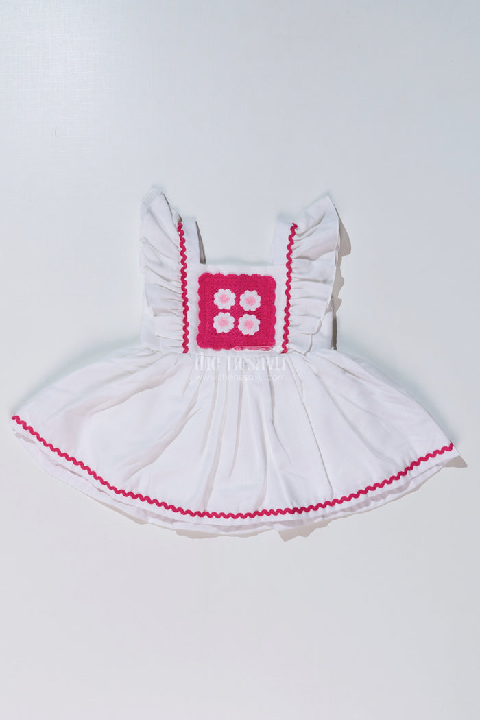 The Nesavu Baby Cotton Frocks Baby Girls Frock Suit White with Embroidered Bodice and Flowy Rayon Skirt for a Classic Look Nesavu 14 (6M) / White BFJ739A-14 Nesavu Baby Girls Frock Suit White Embroidered Bodice Flowy Rayon Skirt