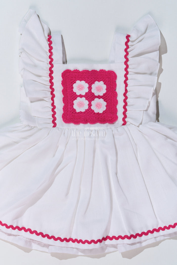 The Nesavu Baby Cotton Frocks Baby Girls Frock Suit White with Embroidered Bodice and Flowy Rayon Skirt for a Classic Look Nesavu Nesavu Baby Girls Frock Suit White Embroidered Bodice Flowy Rayon Skirt