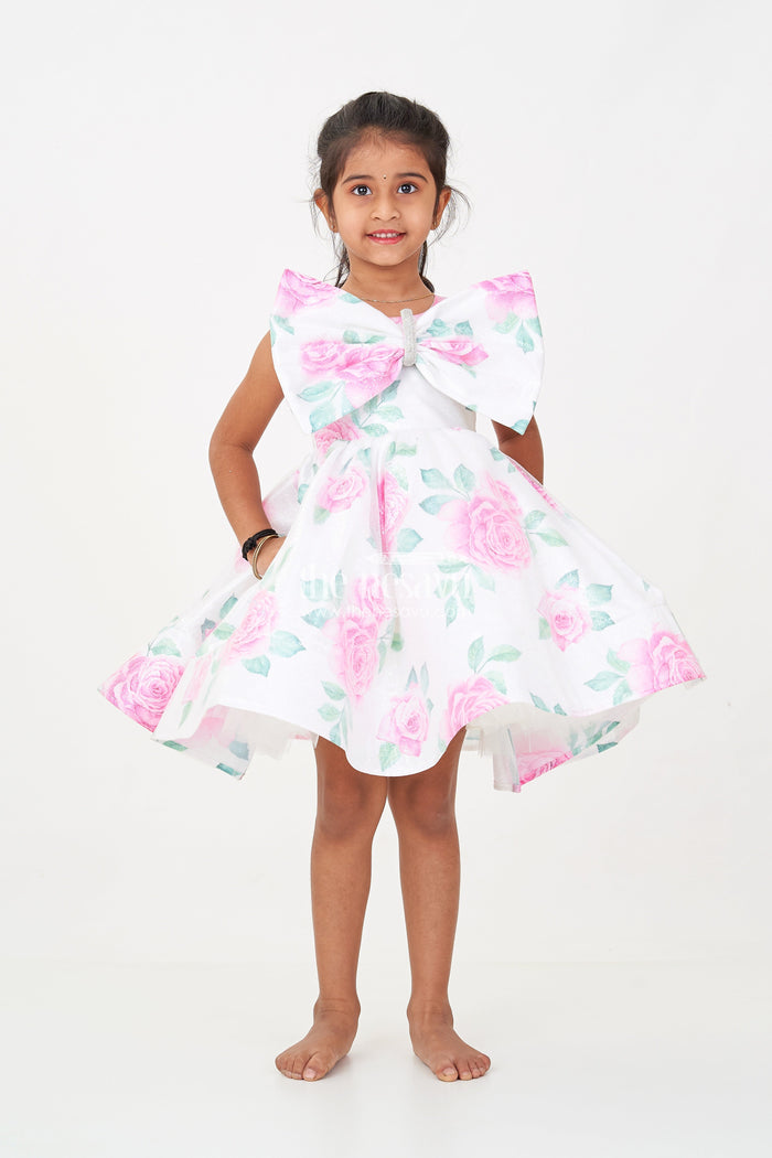 The Nesavu Baby Fancy Frock Baby Girls Lavender Party Dress in Organza Shimmer with Digital Floral Print and Bow Accent Nesavu Nesavu Baby Girls Lavender Party Dress Organza Shimmer Digital Floral Print Bow
