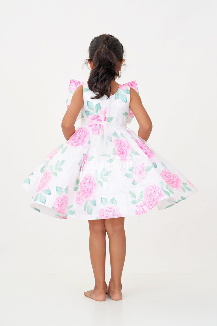 The Nesavu Baby Fancy Frock Baby Girls Lavender Party Dress in Organza Shimmer with Digital Floral Print and Bow Accent Nesavu Nesavu Baby Girls Lavender Party Dress Organza Shimmer Digital Floral Print Bow