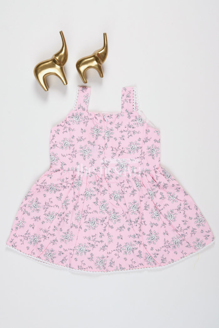 The Nesavu Baby Fancy Frock Baby Girls Pink Cotton Maxi Frock with Floral Print and Bow Accent for Birthday Parties Nesavu Nesavu Baby Girls Pink Cotton Frock Floral Design Bow Detail Summer Outings Parties