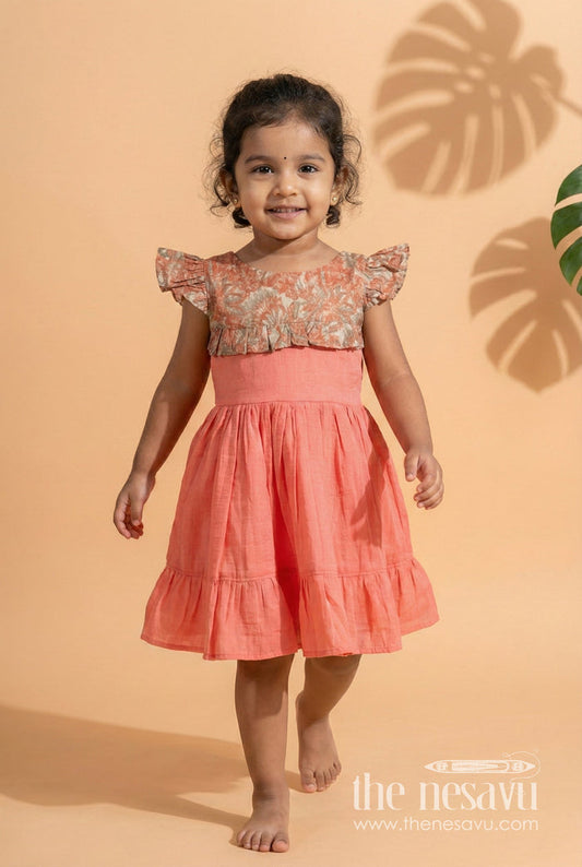 The Nesavu Girls Cotton Frock Baby Girls Pink Frock Rayon Printed Yoke Party Wear Dress Nesavu 18 (2Y) / Pink GFC1854B-18 Nesavu Pink Baby Girl Frock Rayon Printed Yoke Everyday Party Wear