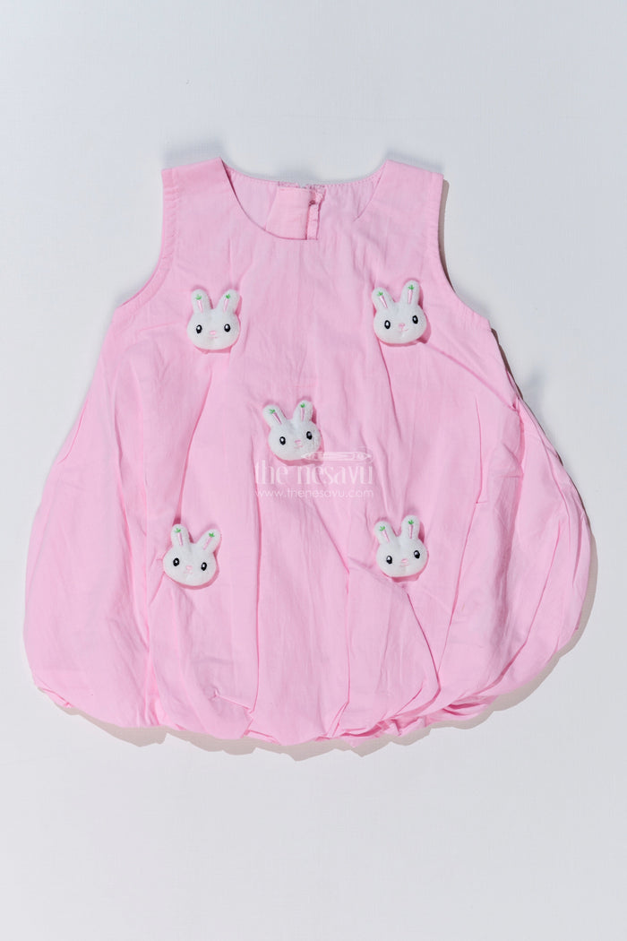 The Nesavu Baby Cotton Frocks Baby Girls Trendy Summer Frocks with Bunny Appliques and Bubble Hem for a Playful Look Nesavu 14 (6M) / Pink BFJ741B-14 Baby Girls Trendy Summer Frocks Bunny Appliques Bubble Hem Cute Outfits | The Nesavu
