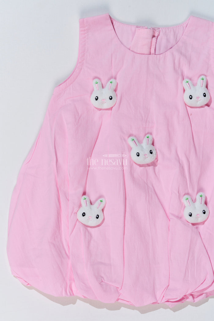The Nesavu Baby Cotton Frocks Baby Girls Trendy Summer Frocks with Bunny Appliques and Bubble Hem for a Playful Look Nesavu Baby Girls Trendy Summer Frocks Bunny Appliques Bubble Hem Cute Outfits | The Nesavu