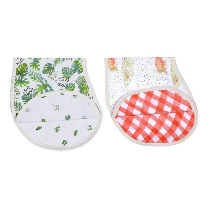Bamboo Muslin Burp Cloth & Bib (Pack of 2) – Picnic Party (All Ages)