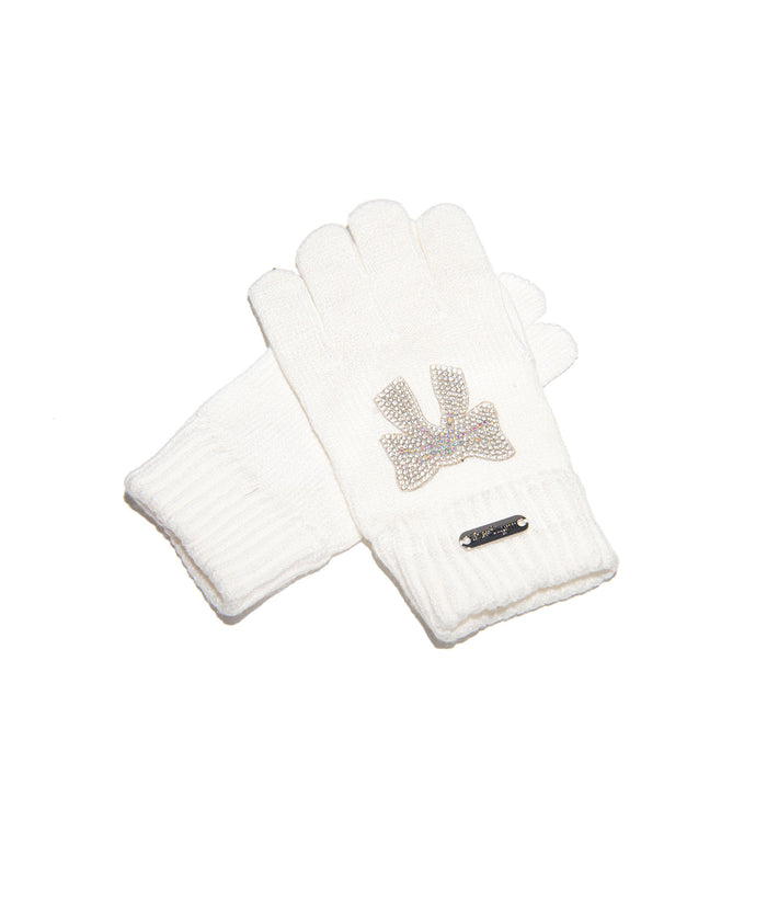 Bari Lynn Crystal Bow Winter Gloves Distressed/seasonal accessories Bari Lynn Ivory One Size Fits Most (Y/7-Y/14)