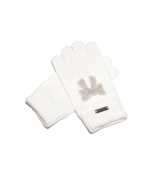 Bari Lynn Crystal Bow Winter Gloves Distressed/seasonal accessories Bari Lynn Ivory One Size Fits Most (Y/7-Y/14)
