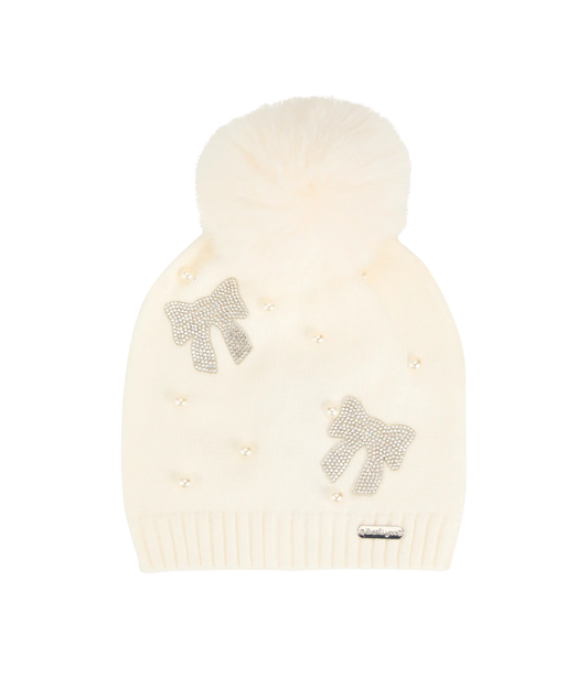 Bari Lynn Crystal Bow Winter Hat Distressed/seasonal accessories Bari Lynn Ivory One Size Fits Most (Y/7-Y/14)