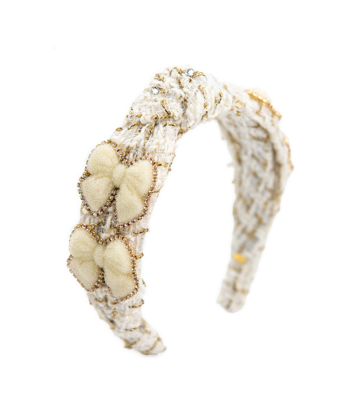 Bari Lynn Knot Headband Tweed Bow Distressed/seasonal accessories Bari Lynn Ivory One Size Fits Most (Y/7-Y/14)